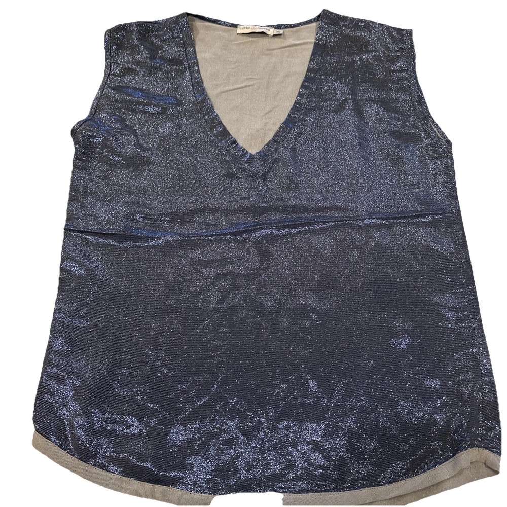 Maison Koshko‎ Mashka Paris 2 Blue Silk Foil Blouse Designer Top France Luxury